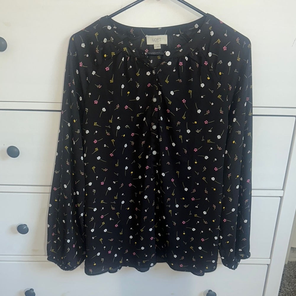 LOFT Black and White Polka Dot Blouse